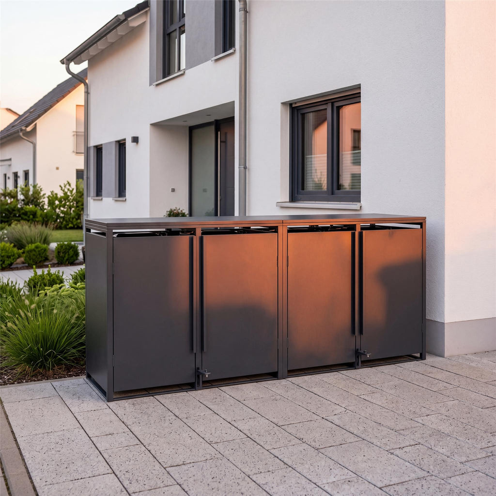 Metzler Mülltonnenbox | Freihändige Bedienung per Fußpedal | 4er | 240l | Stahl pulverbeschichtet | RAL 7016 Anthrazit