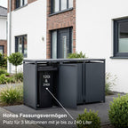 Metzler Mülltonnenbox | Freihändige Bedienung per Fußpedal | 3er | 240l | Stahl pulverbeschichtet | RAL 7016 Anthrazit