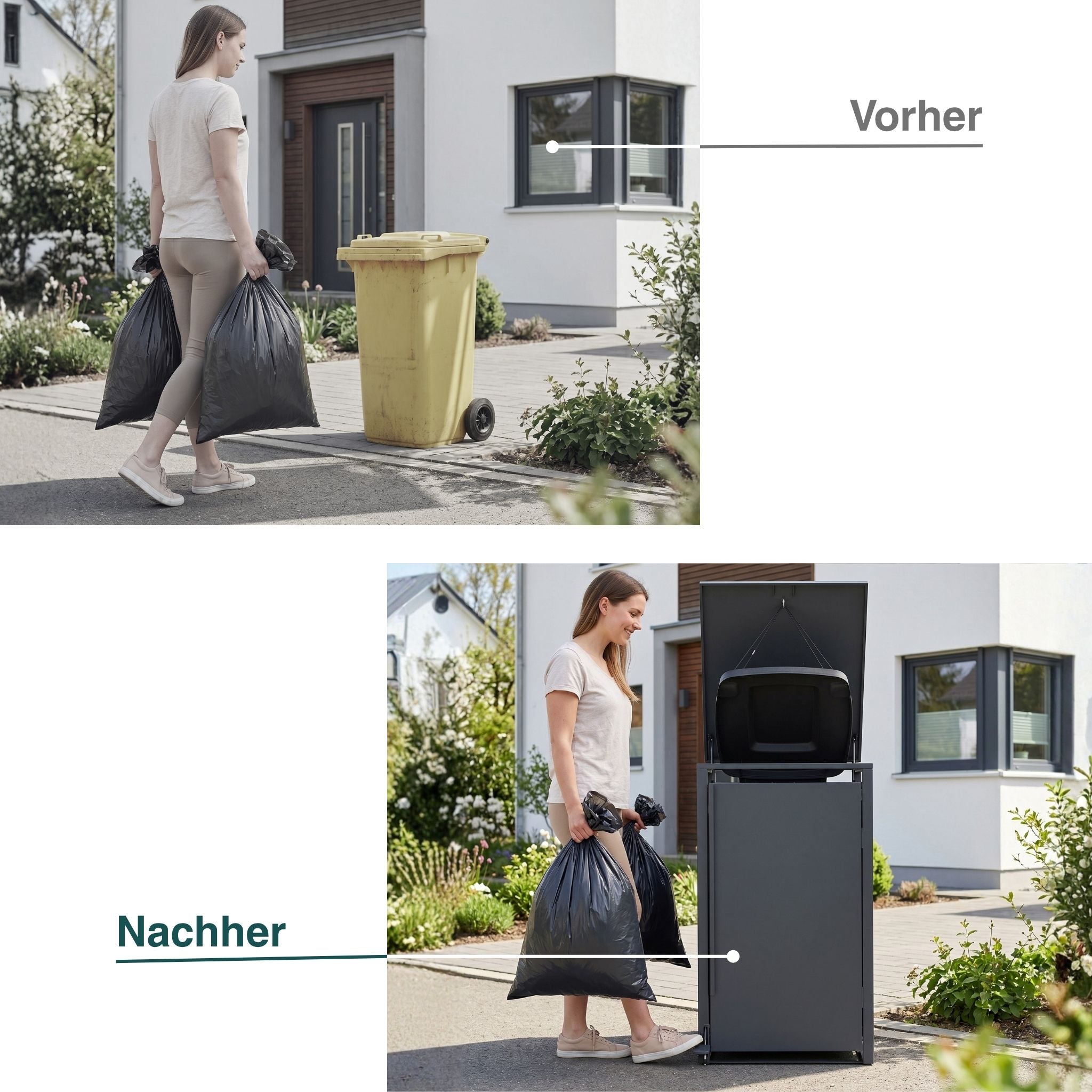 Metzler Mülltonnenbox | Freihändige Bedienung per Fußpedal | 1er | 240l | Stahl pulverbeschichtet | RAL 7016 Anthrazit