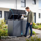 Metzler Mülltonnenbox | Freihändige Bedienung per Fußpedal | 2er | 240l | Stahl pulverbeschichtet | RAL 7016 Anthrazit