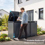 Metzler Mülltonnenbox | Freihändige Bedienung per Fußpedal | 3er | 240l | Stahl pulverbeschichtet | RAL 7016 Anthrazit