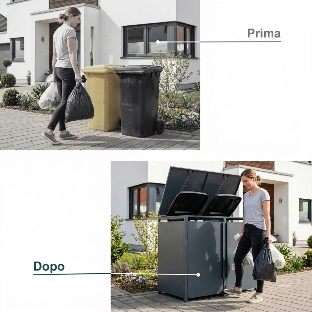 Metzler Mülltonnenbox | Freihändige Bedienung per Fußpedal | 2er | 240l | Stahl pulverbeschichtet | RAL 7016 Anthrazit