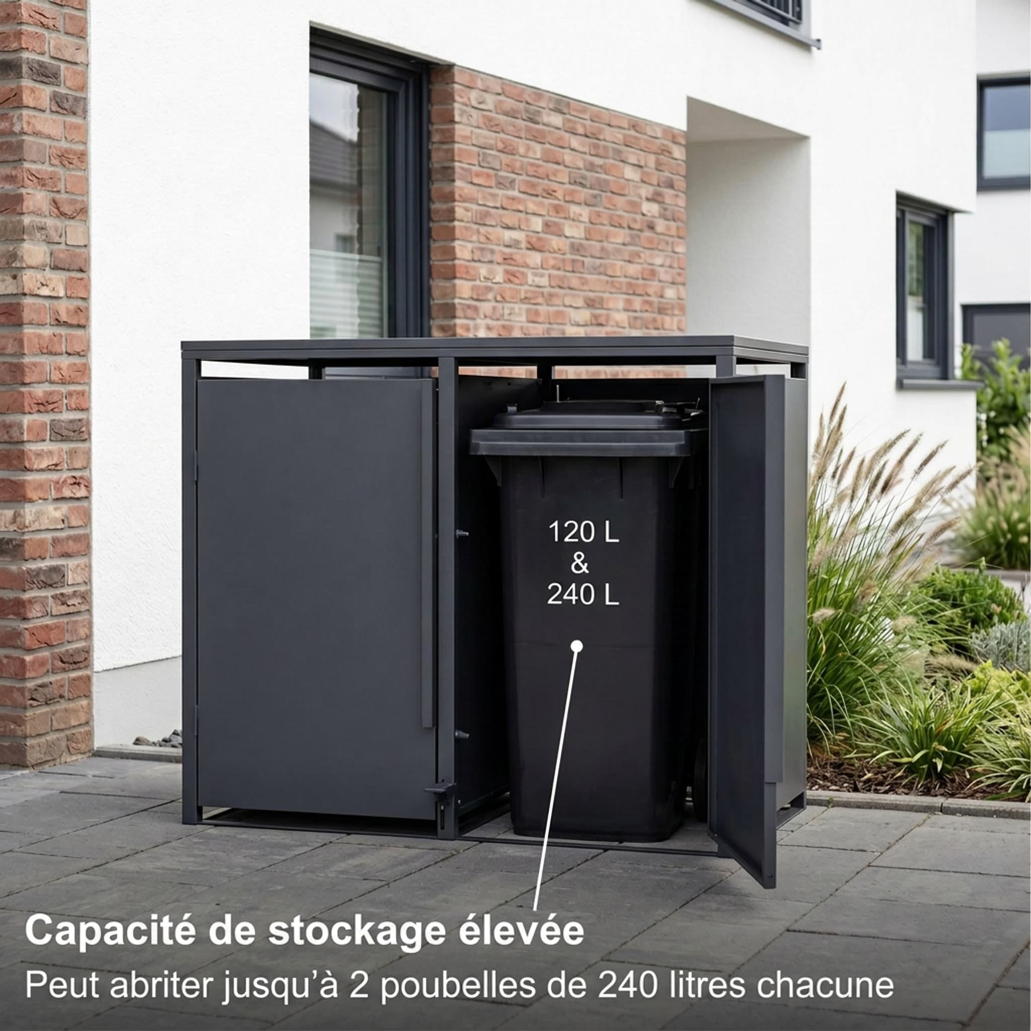 Metzler Mülltonnenbox | Freihändige Bedienung per Fußpedal | 2er | 240l | Stahl pulverbeschichtet | RAL 7016 Anthrazit