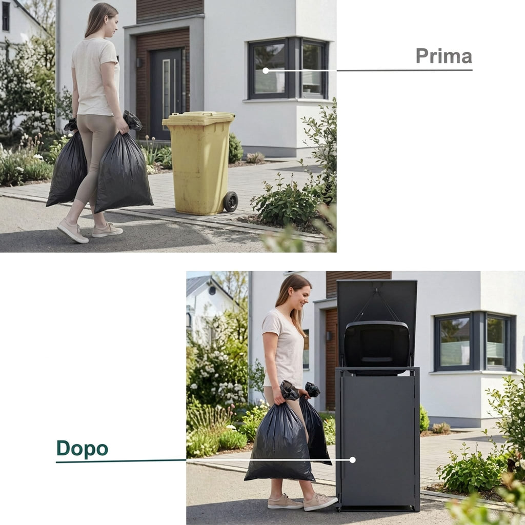 Metzler Mülltonnenbox | Freihändige Bedienung per Fußpedal | 1er | 240l | Stahl pulverbeschichtet | RAL 7016 Anthrazit