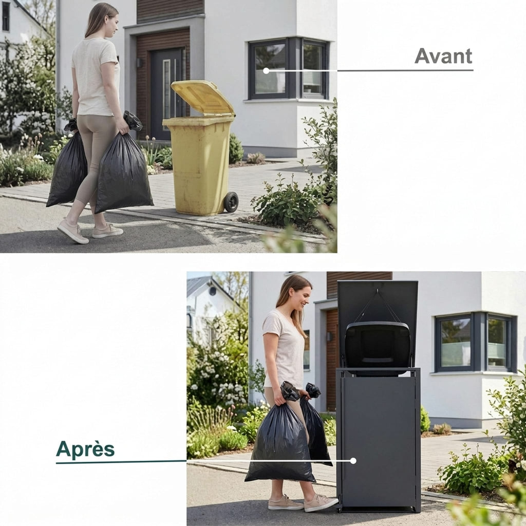 Metzler Mülltonnenbox | Freihändige Bedienung per Fußpedal | 1er | 240l | Stahl pulverbeschichtet | RAL 7016 Anthrazit