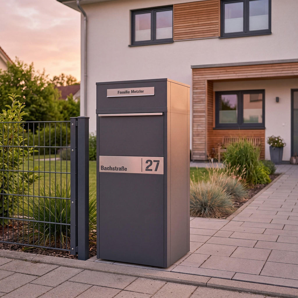 Metzler Paketbox mit Briefkasten | Entnahme auf der Rückseite | personalisiert mit Gravur | Zivo 2