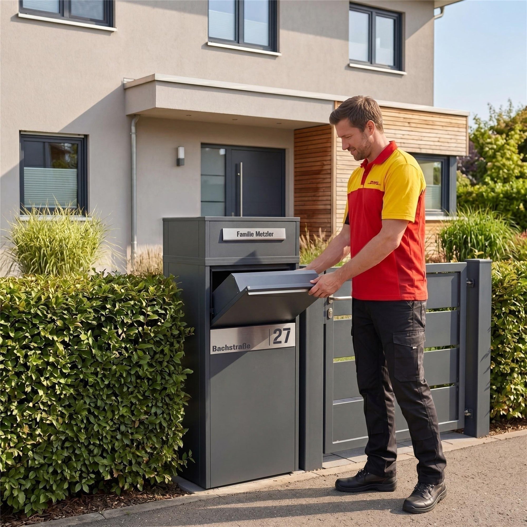 Metzler Paketbox mit Briefkasten | Entnahme auf der Rückseite | personalisiert mit Gravur | Zivo 2