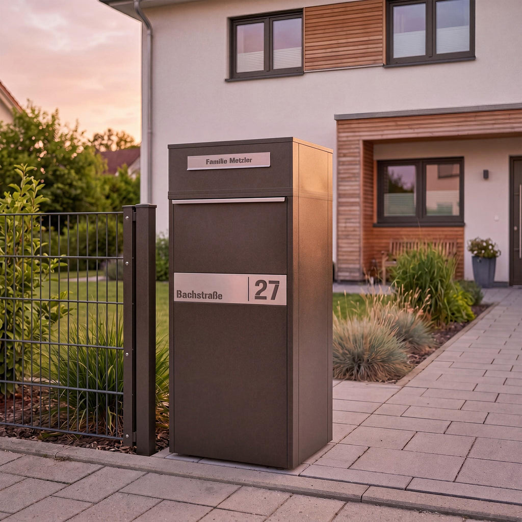Metzler Paketbox mit Briefkasten | Entnahme auf der Rückseite | personalisiert mit Gravur | Zivo 2
