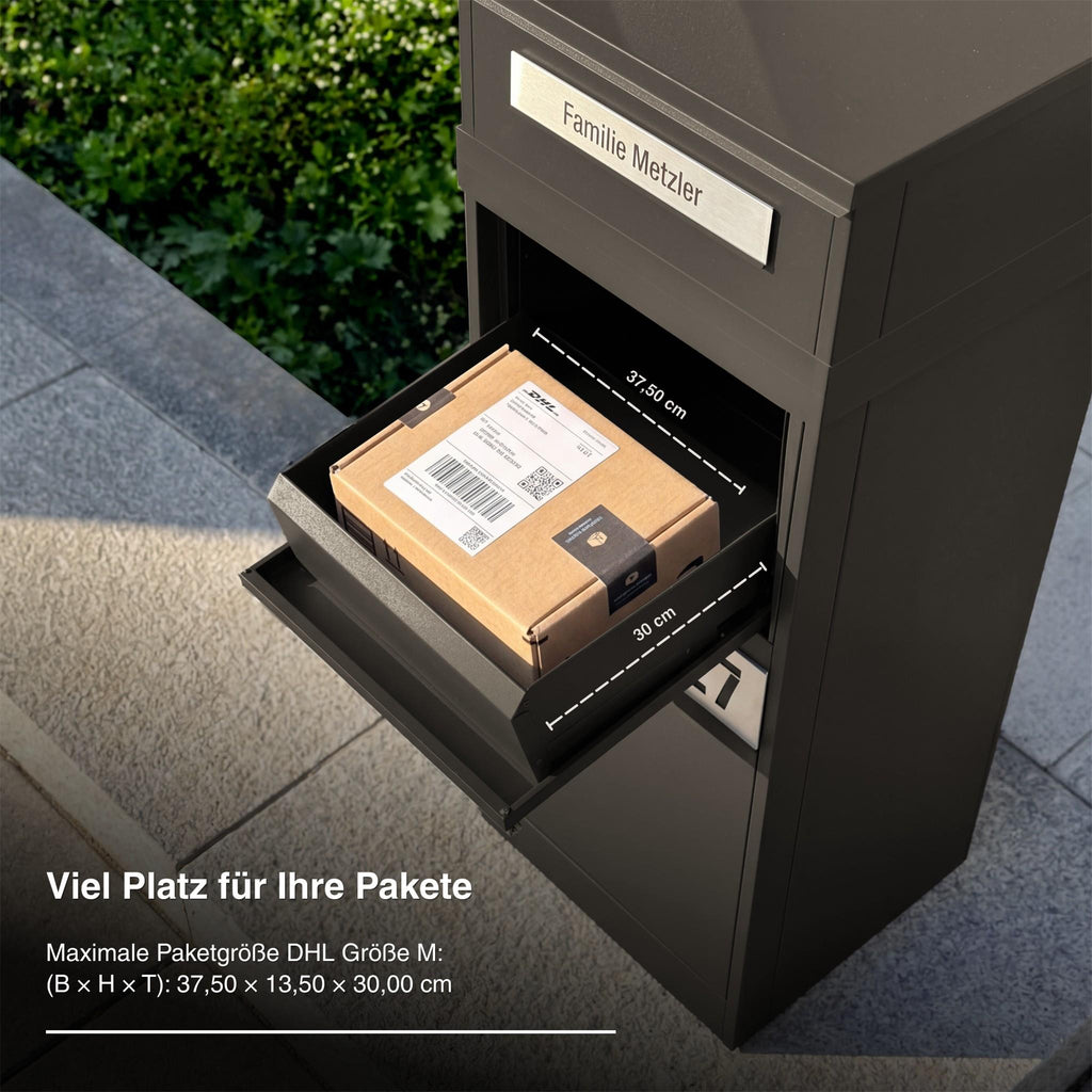 Metzler Paketbox mit Briefkasten | Entnahme auf der Rückseite | personalisiert mit Gravur | Zivo 2