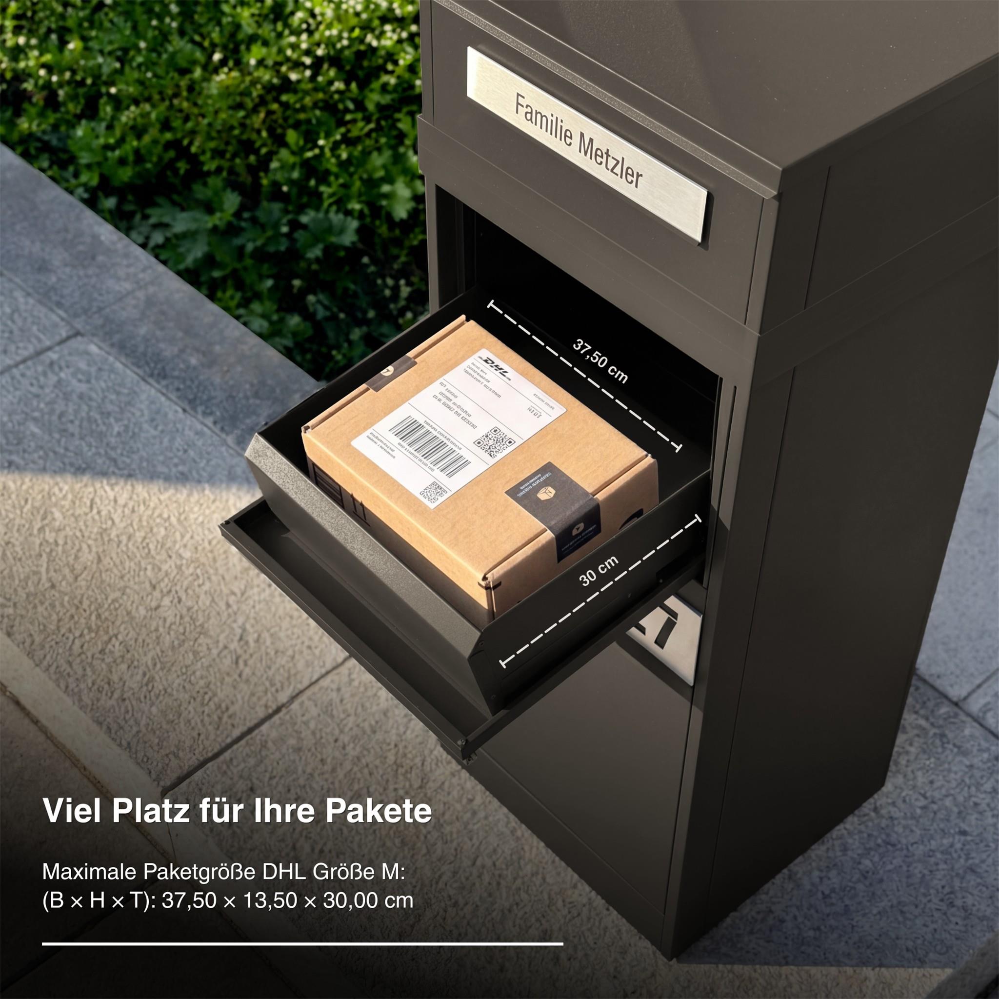 Metzler Paketbox mit Briefkasten | Entnahme auf der Rückseite | personalisiert mit Gravur | Zivo 2