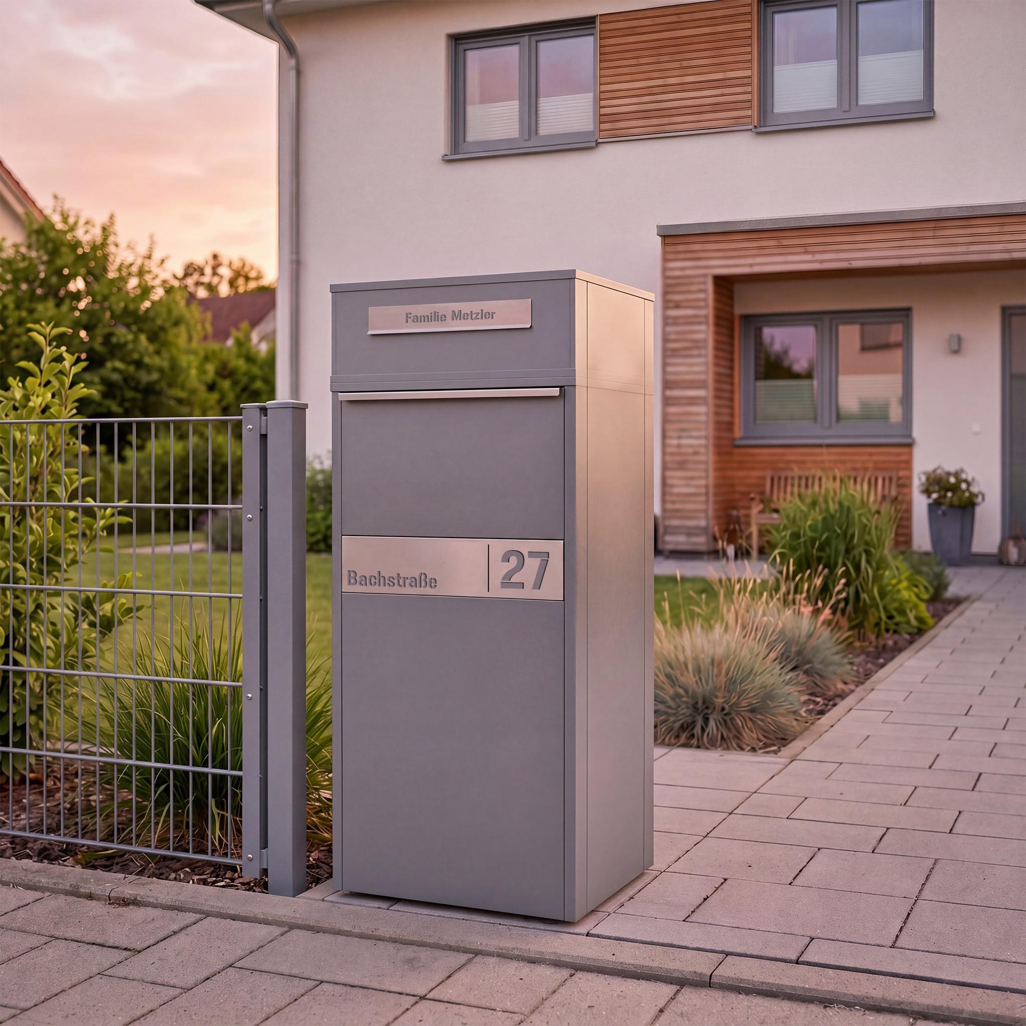 Metzler Paketbox mit Briefkasten | Entnahme auf der Rückseite | personalisiert mit Gravur | Zivo 2