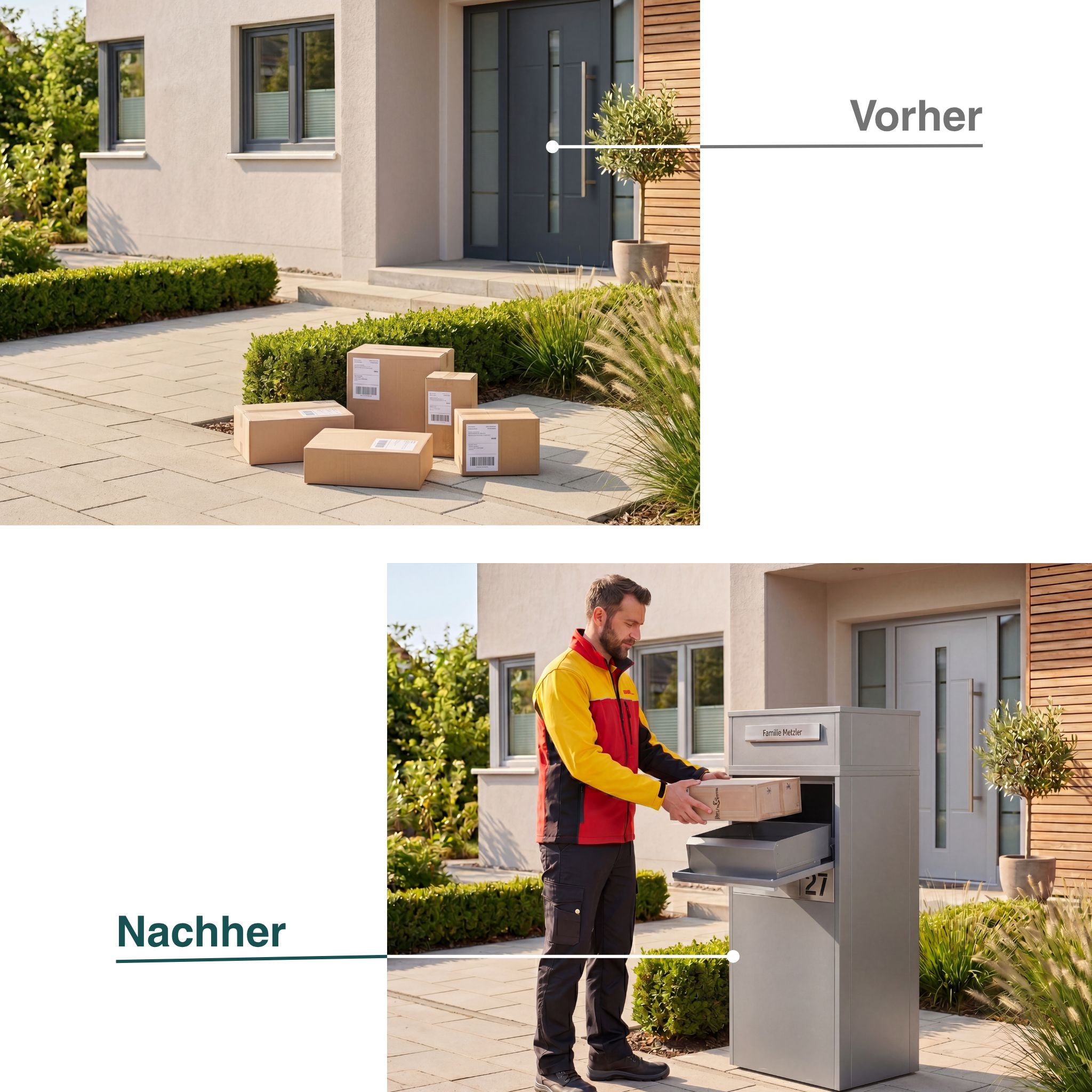 Metzler Paketbox mit Briefkasten | Entnahme auf der Rückseite | personalisiert mit Gravur | Zivo 2