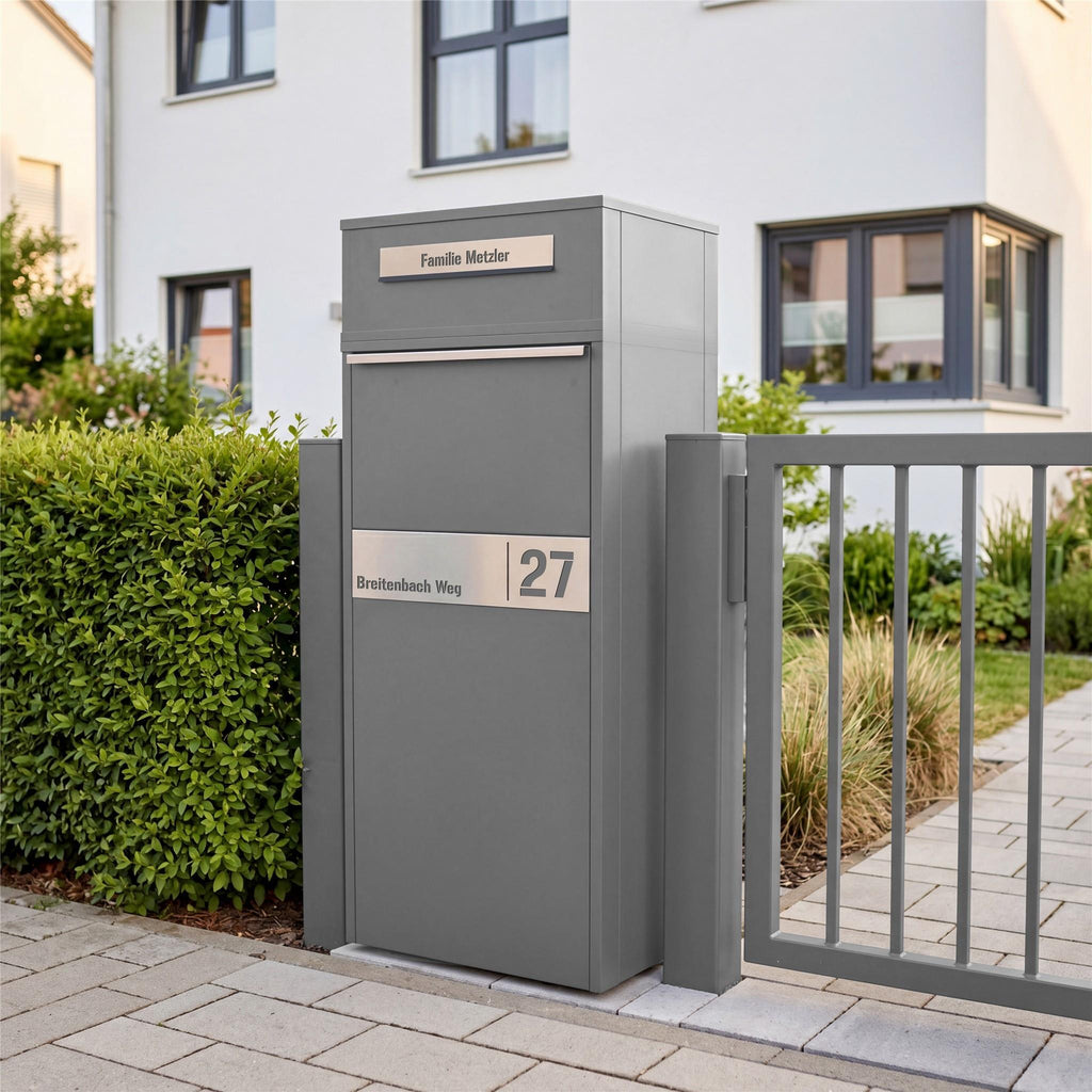 Metzler Paketbox mit Briefkasten | Entnahme auf der Rückseite | personalisiert mit Gravur | Zivo 2