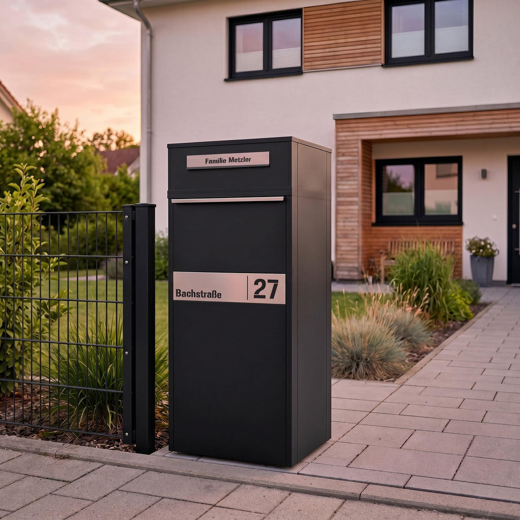 Metzler Paketbox mit Briefkasten | Entnahme auf der Rückseite | personalisiert mit Gravur | Zivo 2