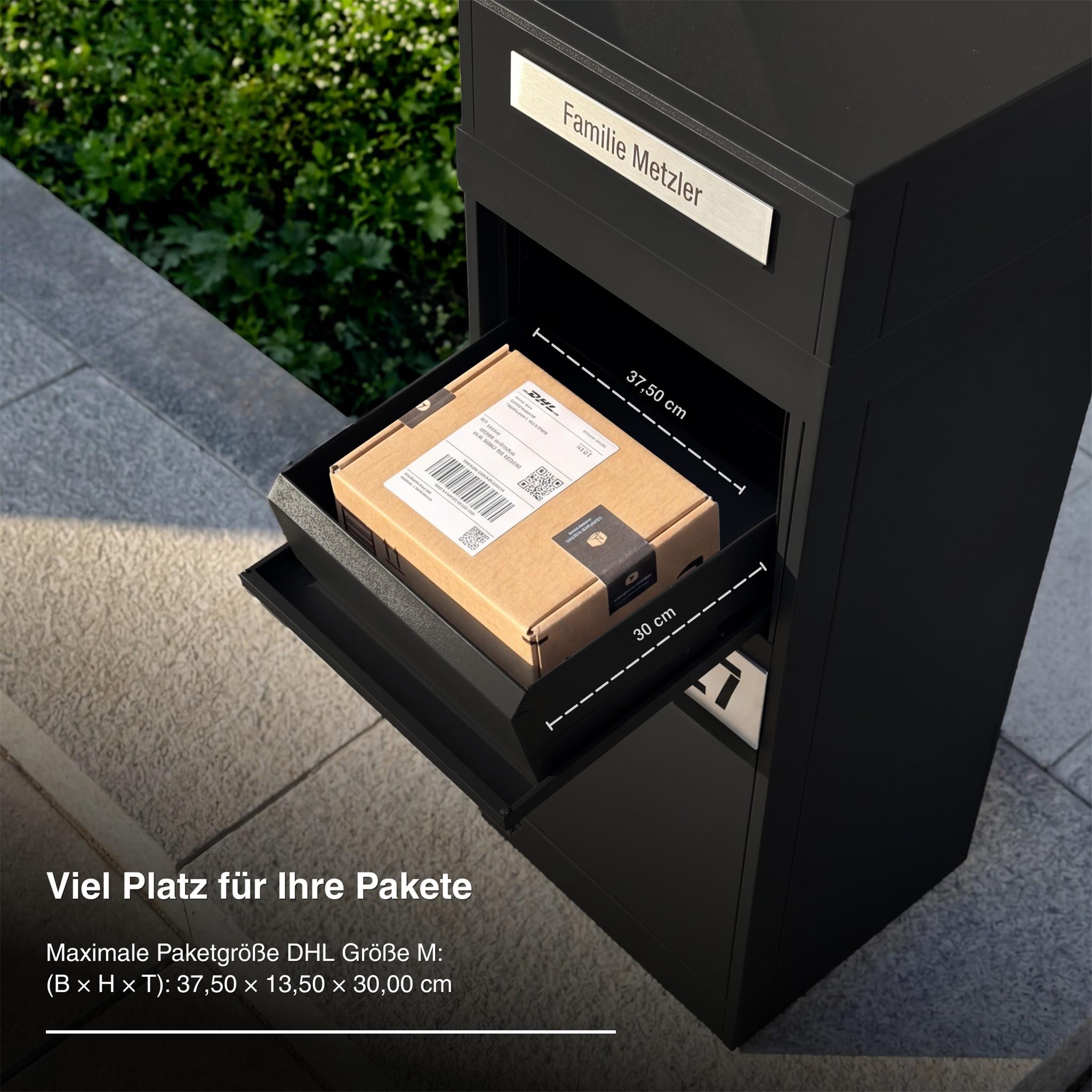 Metzler Paketbox mit Briefkasten | Entnahme auf der Rückseite | personalisiert mit Gravur | Zivo 2