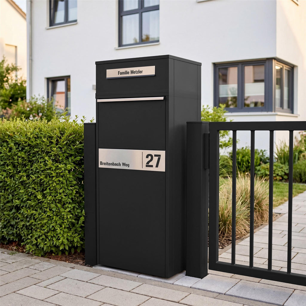 Metzler Paketbox mit Briefkasten | Entnahme auf der Rückseite | personalisiert mit Gravur | Zivo 2