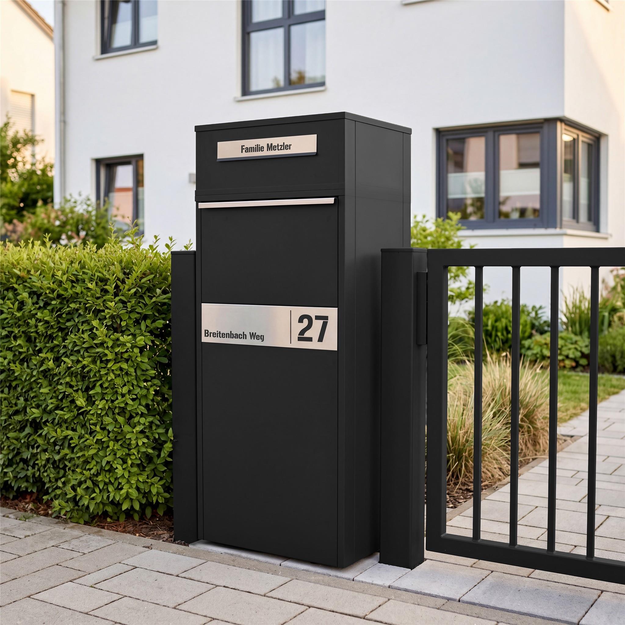 Metzler Paketbox mit Briefkasten | Entnahme auf der Rückseite | personalisiert mit Gravur | Zivo 2