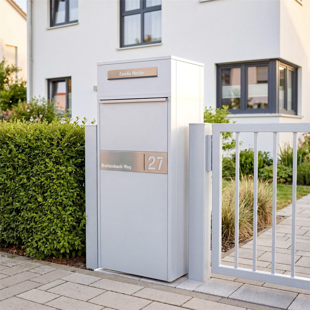 Metzler Paketbox mit Briefkasten | Entnahme auf der Rückseite | personalisiert mit Gravur | Zivo 2