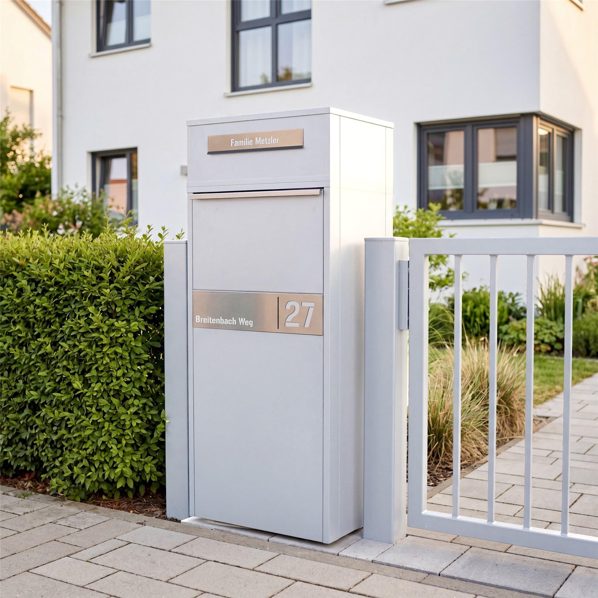 Metzler Paketbox mit Briefkasten | Entnahme auf der Rückseite | personalisiert mit Gravur | Zivo 2
