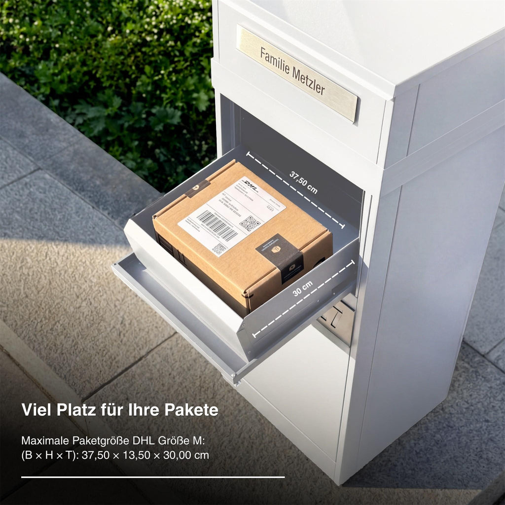 Metzler Paketbox mit Briefkasten | Entnahme auf der Rückseite | personalisiert mit Gravur | Zivo 2