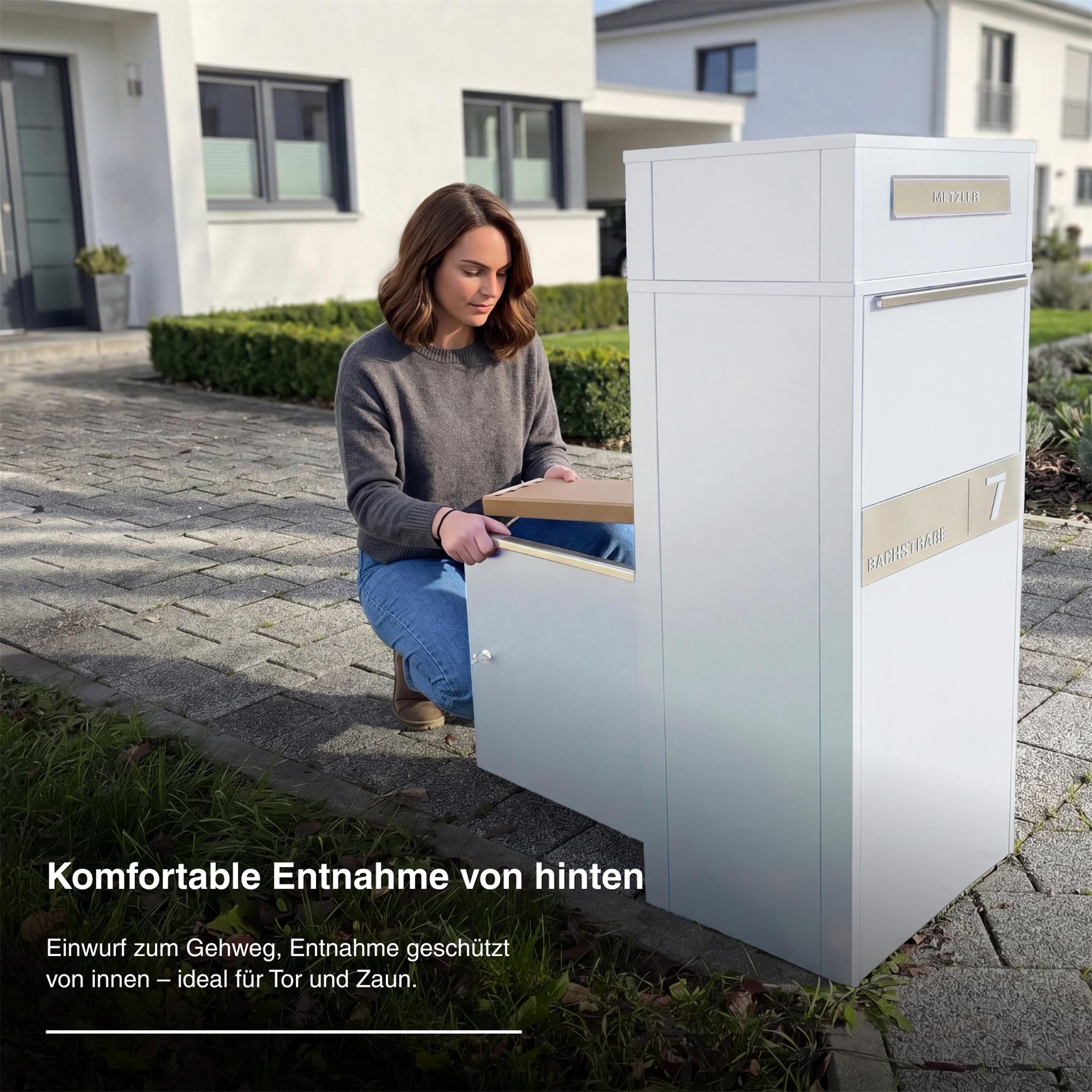 Metzler Paketbox mit Briefkasten | Entnahme auf der Rückseite | personalisiert mit Gravur | Zivo 2