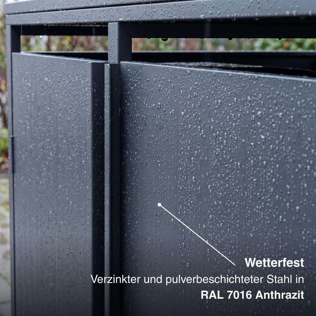 Metzler Mülltonnenbox | Freihändige Bedienung per Fußpedal | 2er | 240l | Stahl pulverbeschichtet | RAL 7016 Anthrazit