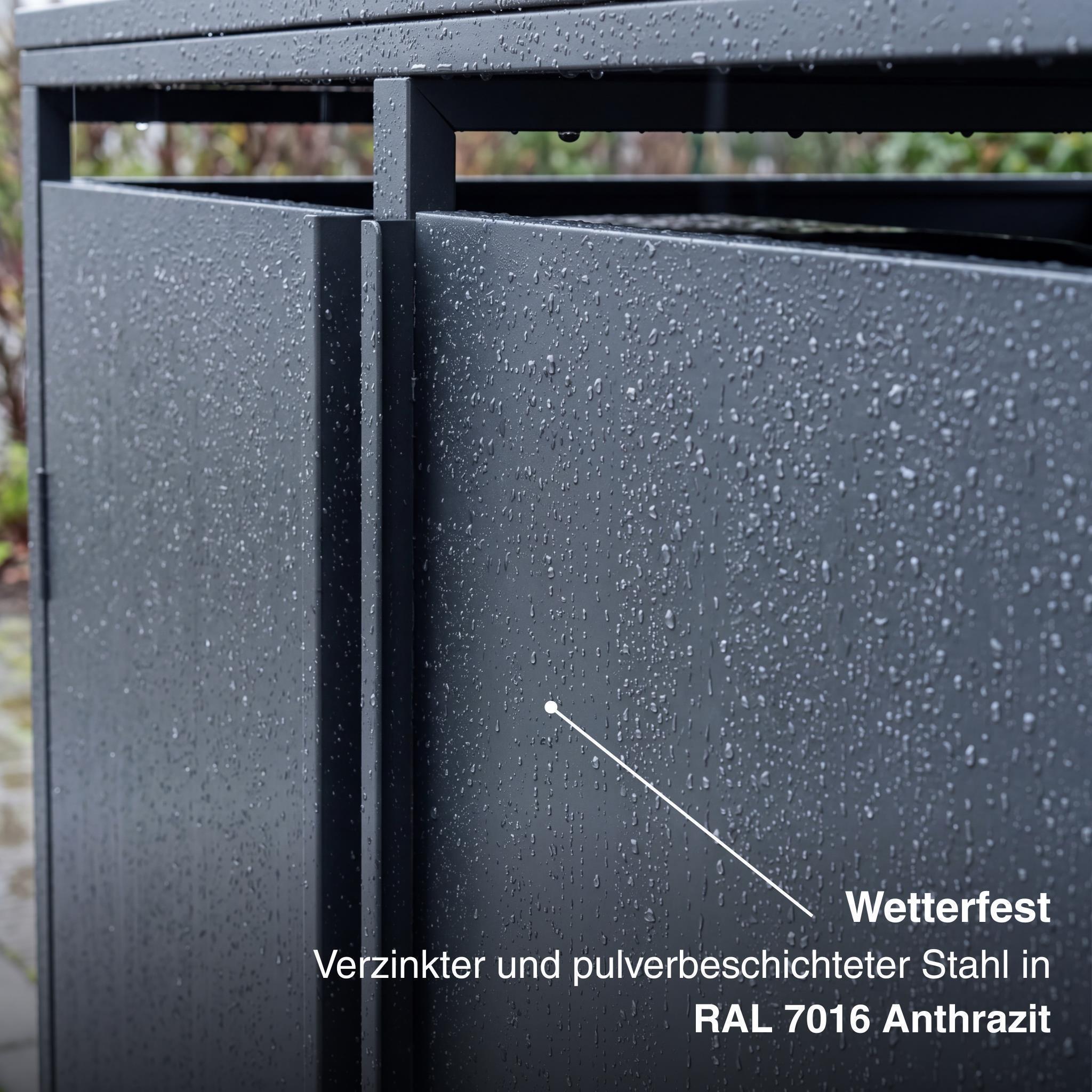 Metzler Mülltonnenbox | Freihändige Bedienung per Fußpedal | 2er | 240l | Stahl pulverbeschichtet | RAL 7016 Anthrazit