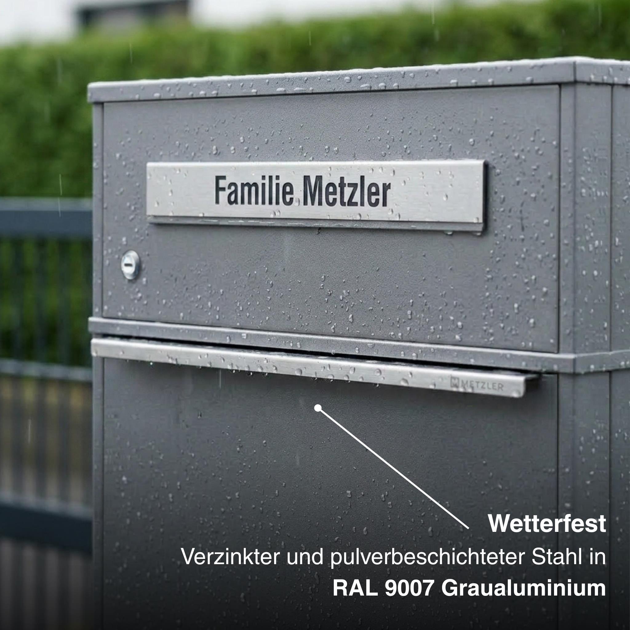 Metzler Paketbox mit Briefkasten | mit LED | seitliche Sichtfenster | personalisiert mit Gravur | Bispo 2