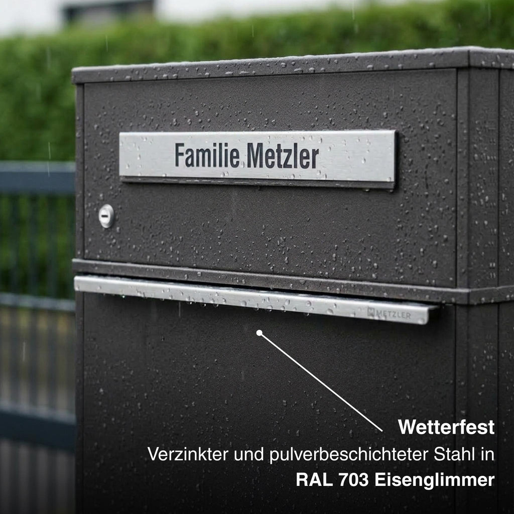 Metzler Paketbox mit Briefkasten | mit LED | seitliche Sichtfenster | personalisiert mit Gravur | Bispo 2