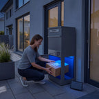 Metzler Paketbox mit Briefkasten | mit LED | seitliche Sichtfenster | personalisiert mit Gravur | Bispo 2