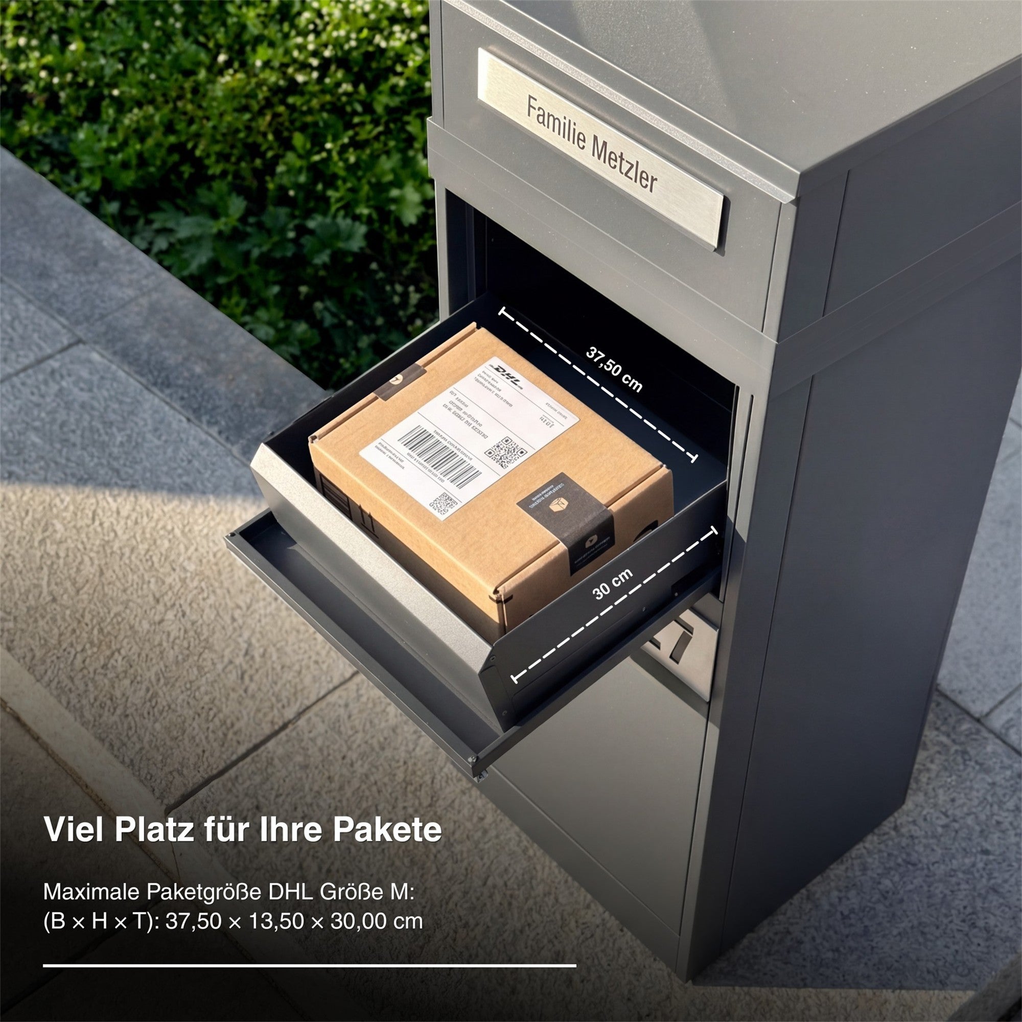 Metzler Paketbox mit Briefkasten | Entnahme auf der Rückseite | personalisiert mit Gravur | Zivo 2