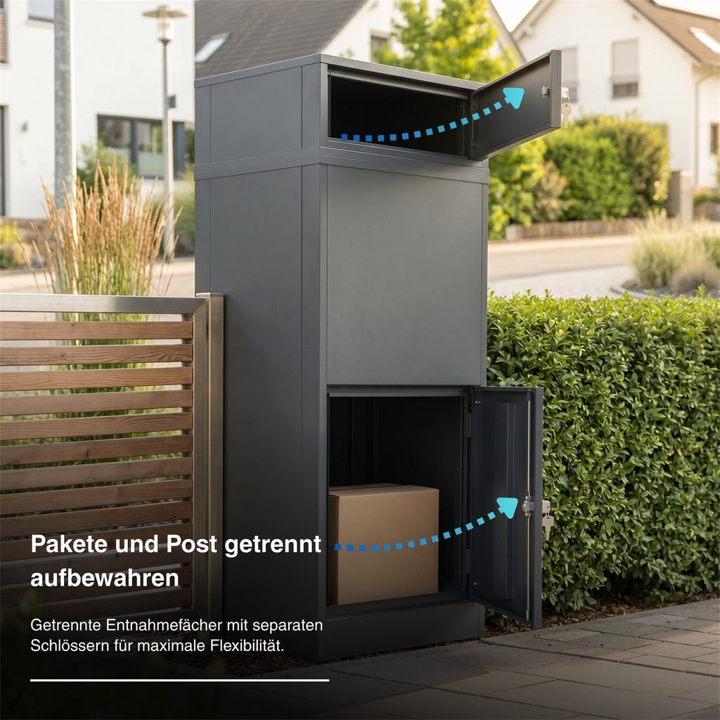 Metzler Paketbox mit Briefkasten | Entnahme auf der Rückseite | personalisiert mit Gravur | Zivo 2