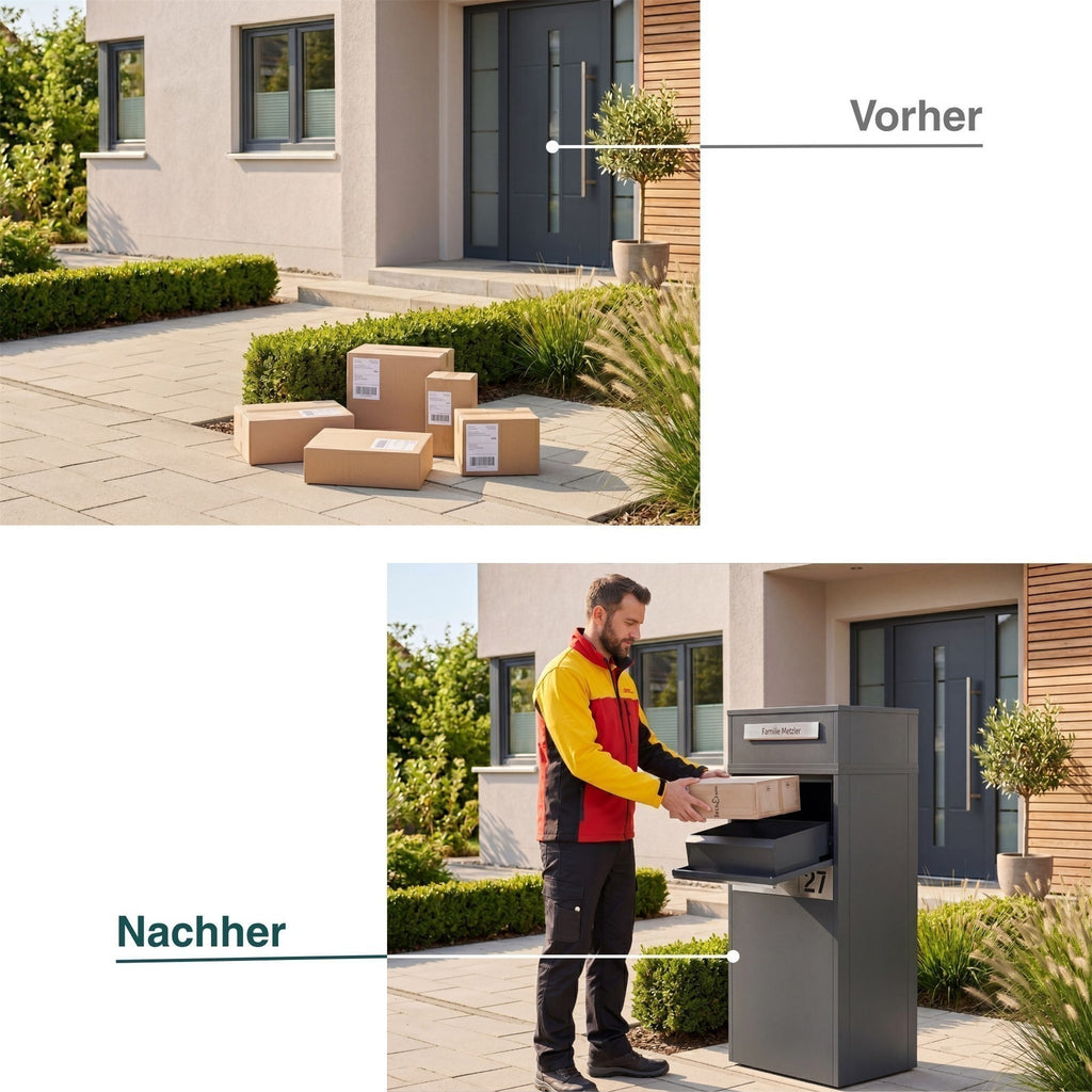 Metzler Paketbox mit Briefkasten | Entnahme auf der Rückseite | personalisiert mit Gravur | Zivo 2