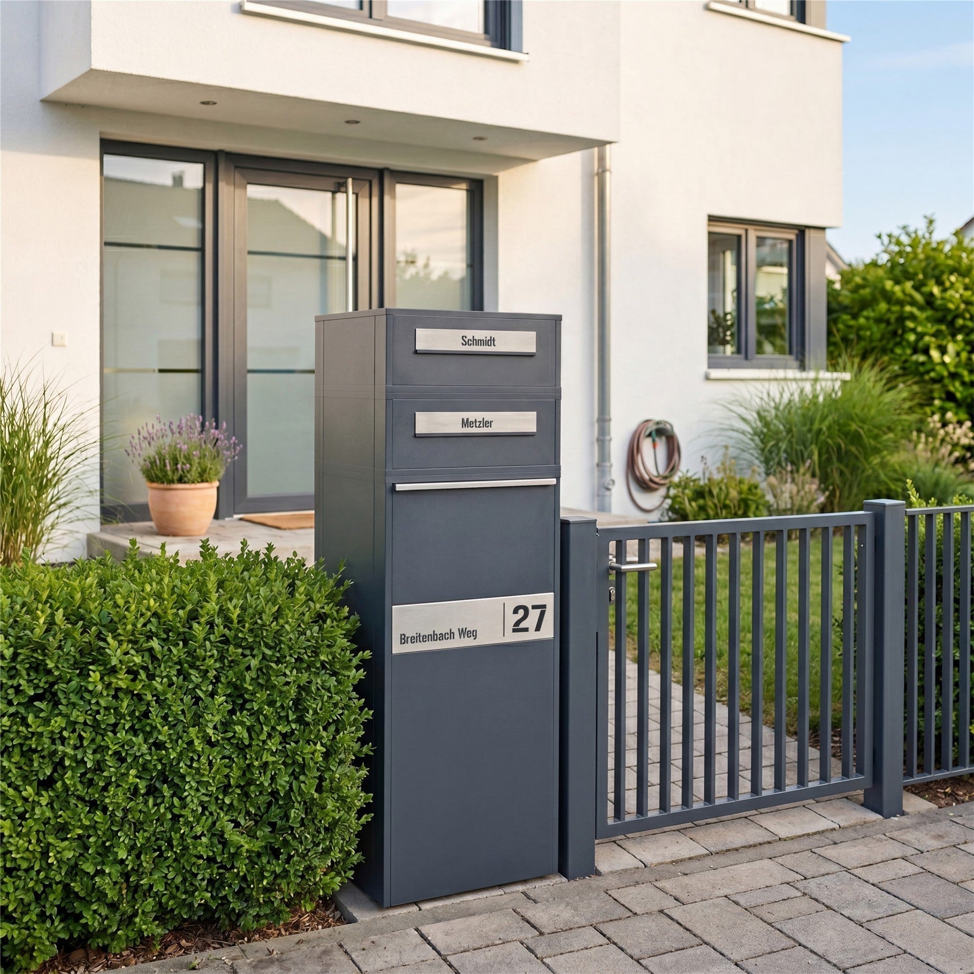 Metzler Paketbox mit Briefkasten | Entnahme auf der Rückseite | personalisiert mit Gravur | Zivo 2
