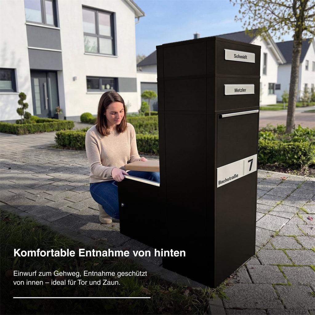 Metzler Paketbox mit Briefkasten | Entnahme auf der Rückseite | personalisiert mit Gravur | Zivo 2