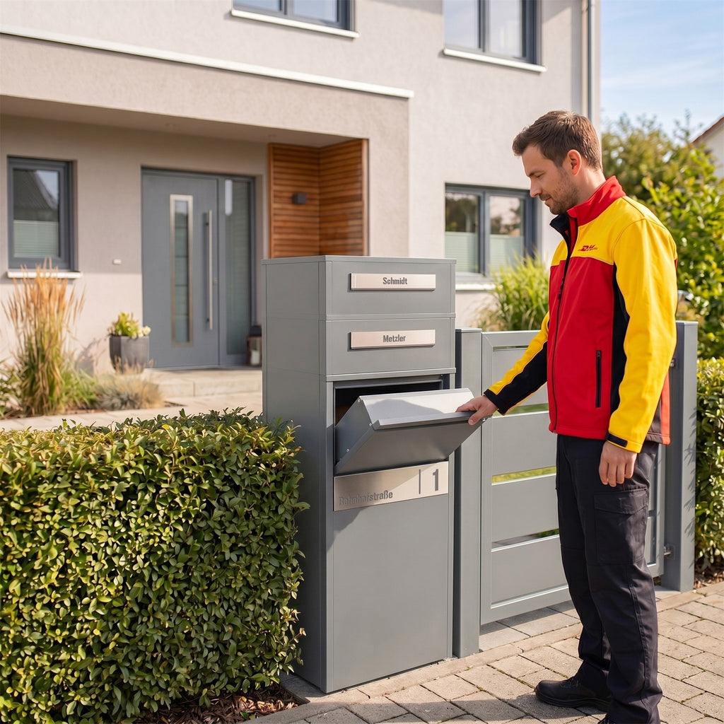 Metzler Paketbox mit Briefkasten | Entnahme auf der Rückseite | personalisiert mit Gravur | Zivo 2