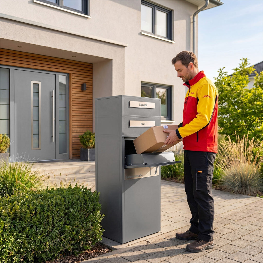 Metzler Paketbox mit Briefkasten | Entnahme auf der Rückseite | personalisiert mit Gravur | Zivo 2