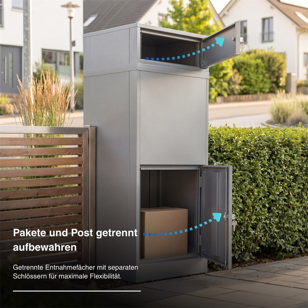 Metzler Paketbox mit Briefkasten | Entnahme auf der Rückseite | personalisiert mit Gravur | Zivo 2