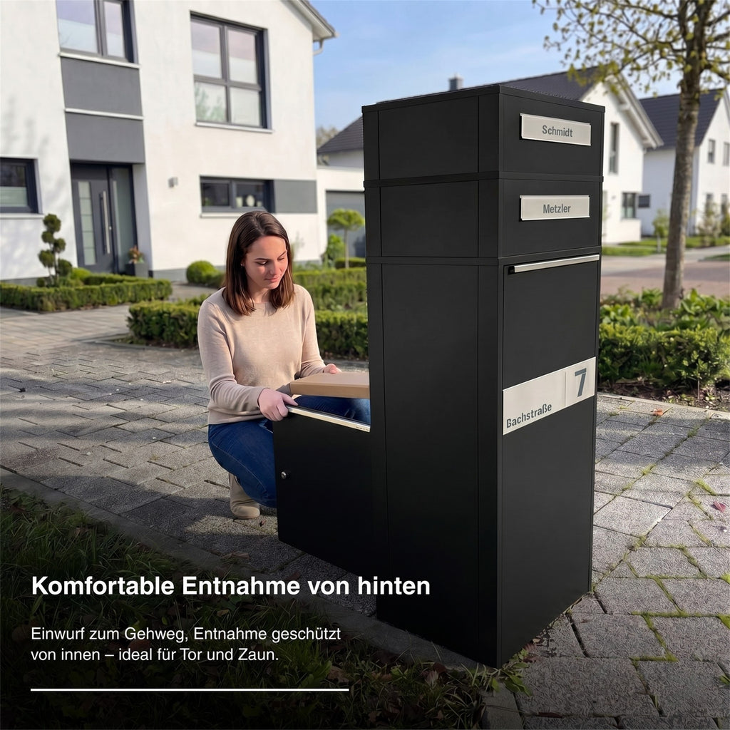 Metzler Paketbox mit Briefkasten | Entnahme auf der Rückseite | personalisiert mit Gravur | Zivo 2