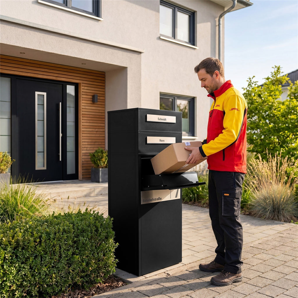 Metzler Paketbox mit Briefkasten | Entnahme auf der Rückseite | personalisiert mit Gravur | Zivo 2