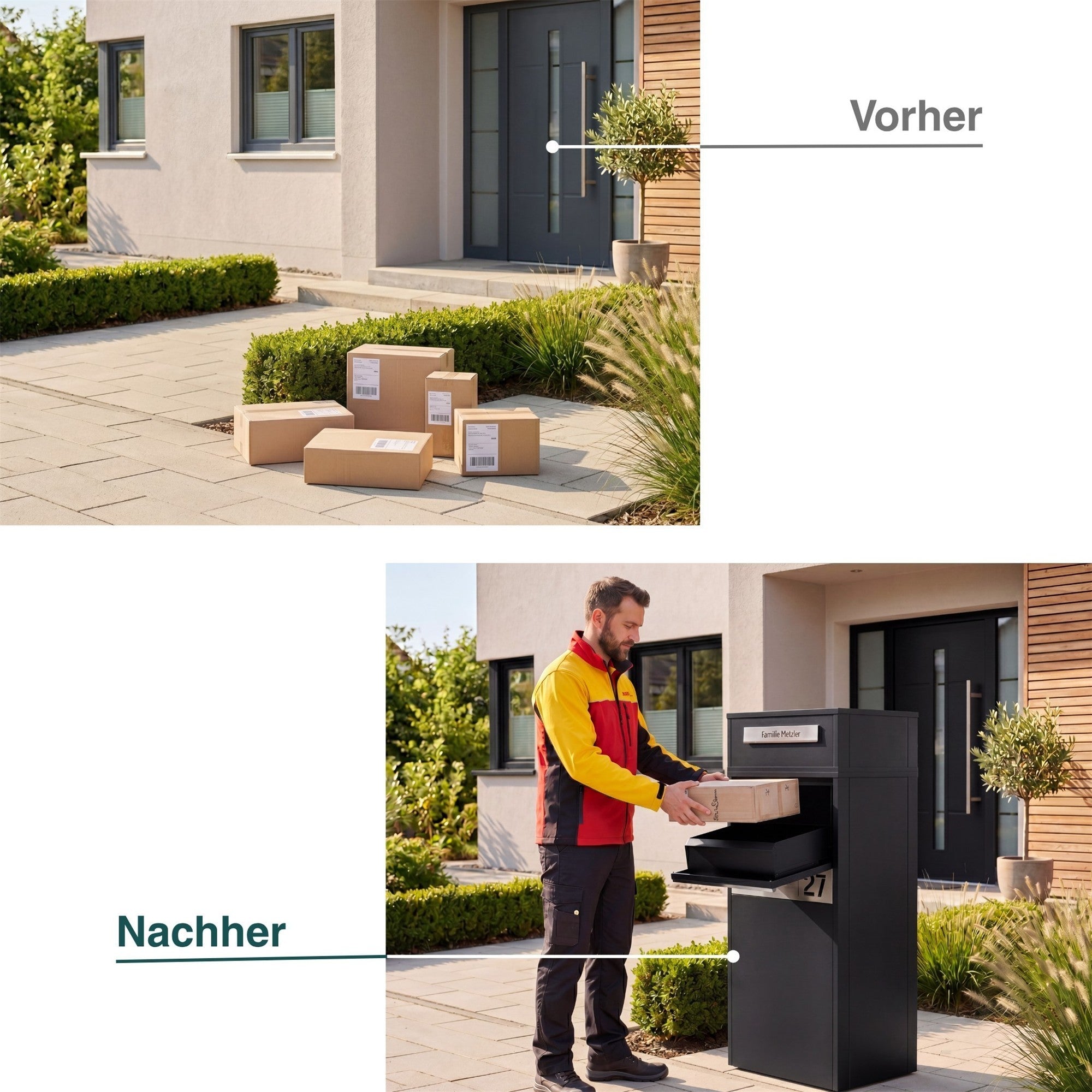 Metzler Paketbox mit Briefkasten | Entnahme auf der Rückseite | personalisiert mit Gravur | Zivo 2