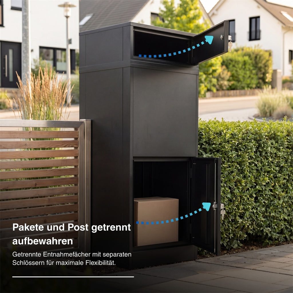 Metzler Paketbox mit Briefkasten | Entnahme auf der Rückseite | personalisiert mit Gravur | Zivo 2