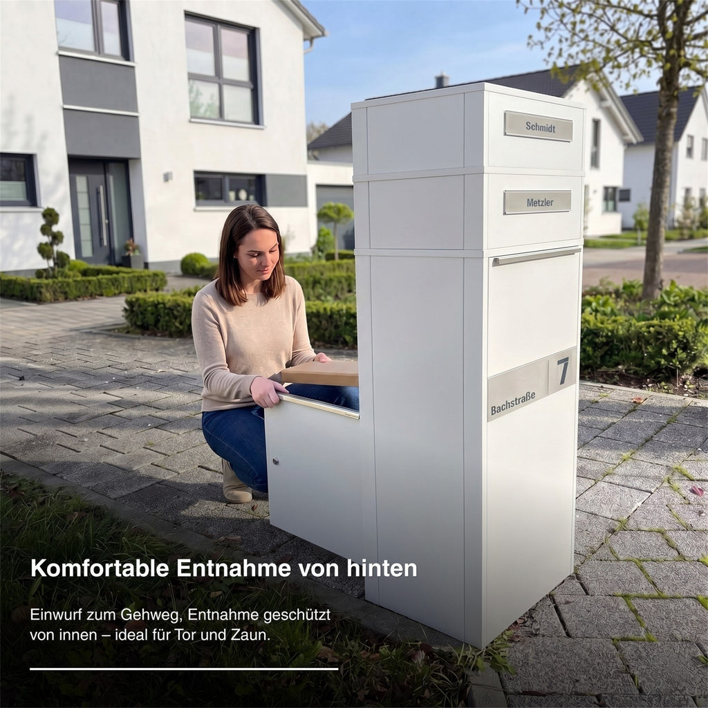 Metzler Paketbox mit Briefkasten | Entnahme auf der Rückseite | personalisiert mit Gravur | Zivo 2