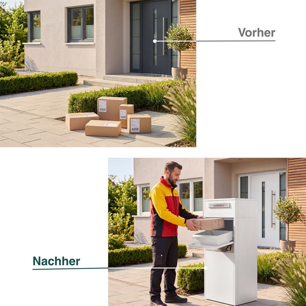 Metzler Paketbox mit Briefkasten | Entnahme auf der Rückseite | personalisiert mit Gravur | Zivo 2