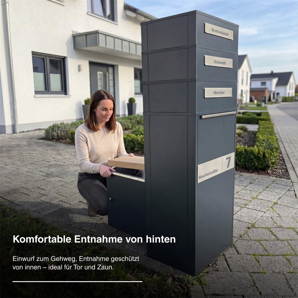 Metzler Paketbox mit Briefkasten | Entnahme auf der Rückseite | personalisiert mit Gravur | Zivo 2