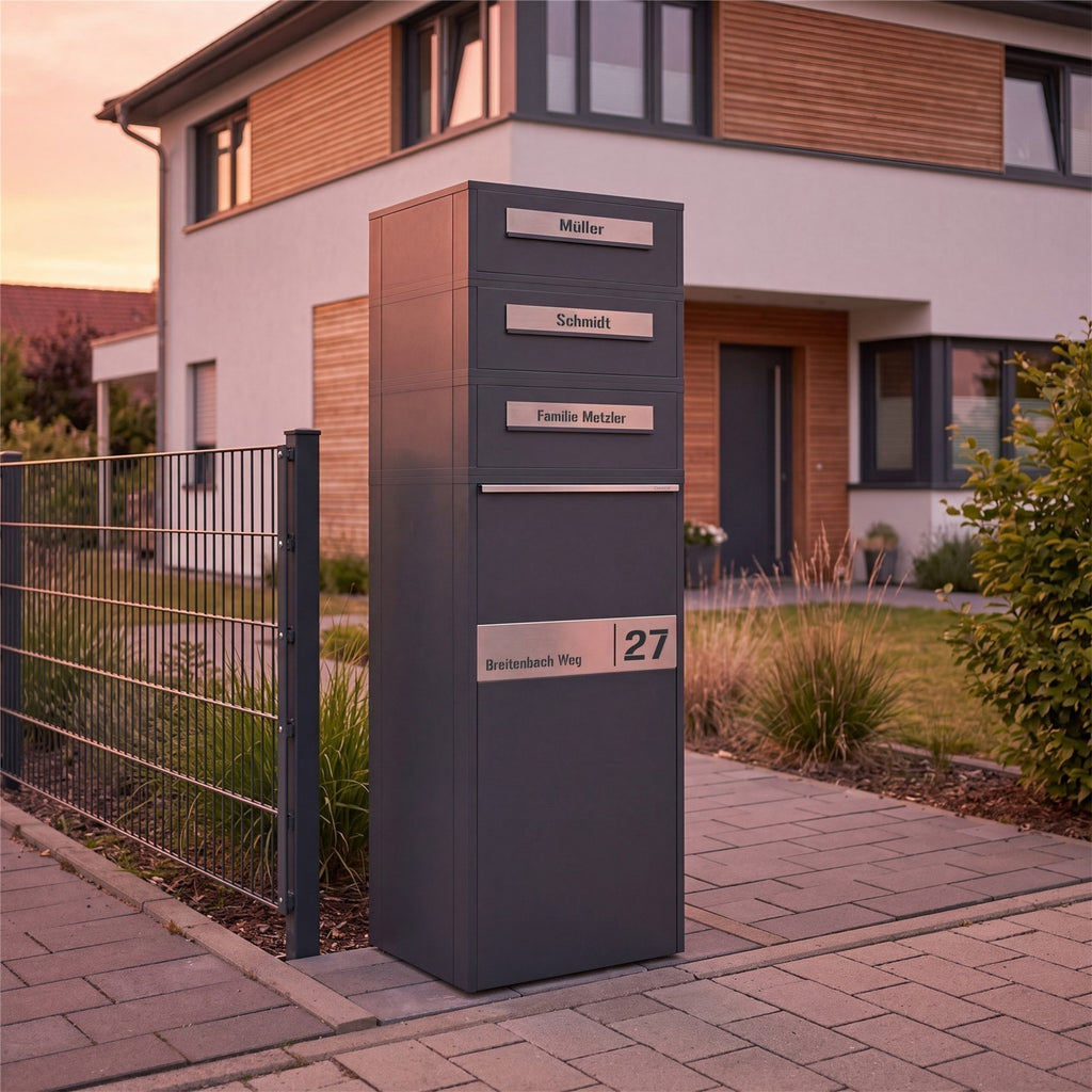 Metzler Paketbox mit Briefkasten | Entnahme auf der Rückseite | personalisiert mit Gravur | Zivo 2
