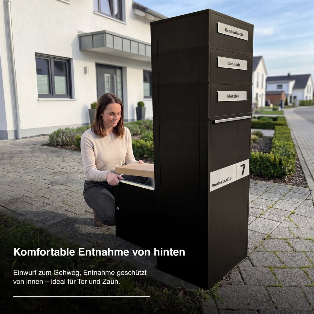 Metzler Paketbox mit Briefkasten | Entnahme auf der Rückseite | personalisiert mit Gravur | Zivo 2