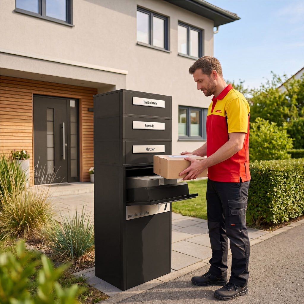 Metzler Paketbox mit Briefkasten | Entnahme auf der Rückseite | personalisiert mit Gravur | Zivo 2
