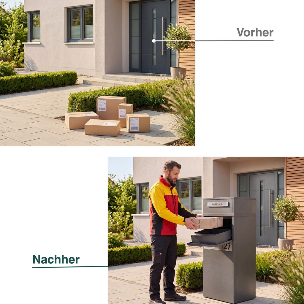 Metzler Paketbox mit Briefkasten | Entnahme auf der Rückseite | personalisiert mit Gravur | Zivo 2
