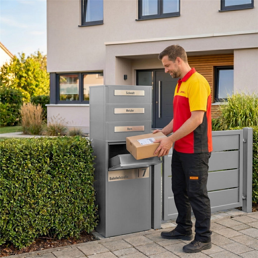 Metzler Paketbox mit Briefkasten | Entnahme auf der Rückseite | personalisiert mit Gravur | Zivo 2